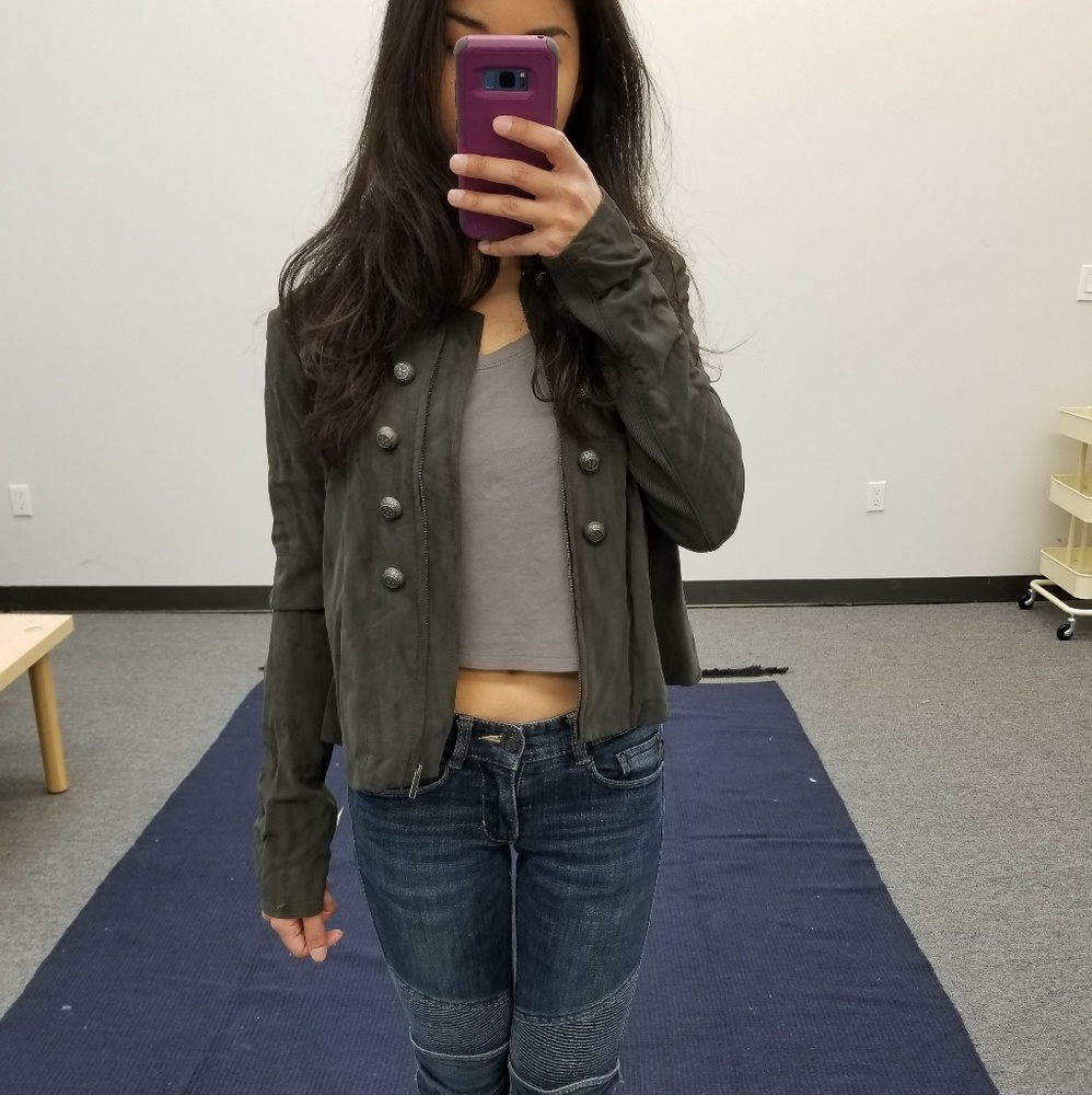 Free people gray vegan suede military jacket